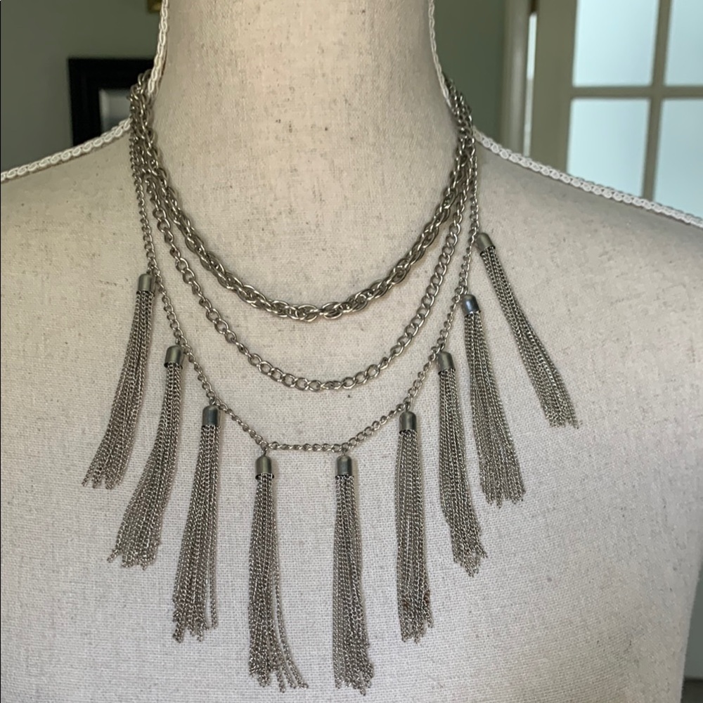 Elegant Silver Tassel Necklace